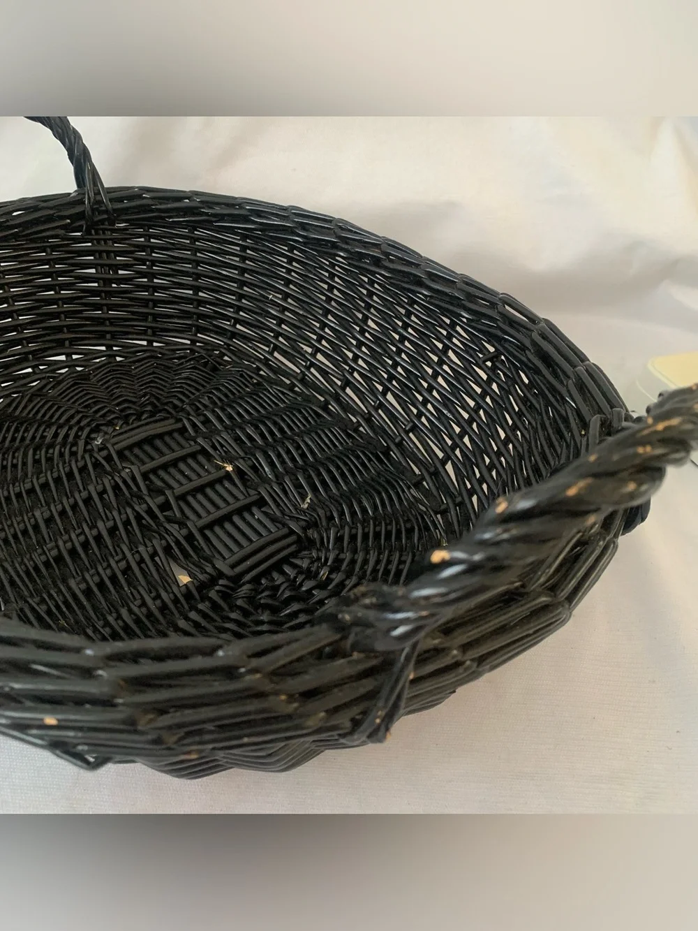 Vintage Wicker Basket Black Oval Woven Handled Storage Tray Cottagecore Farmhous